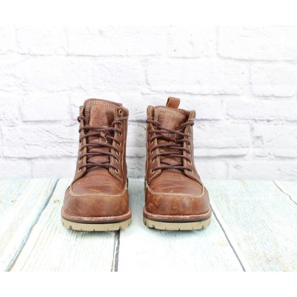 LL Bean Brown Leather chukka Buffalo Plaid Lined Ankle Boots Size 8 M - Picture 3 of 10